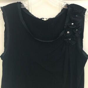 J. CREW Black Knit Top w/ 3-D Ribbon Roses